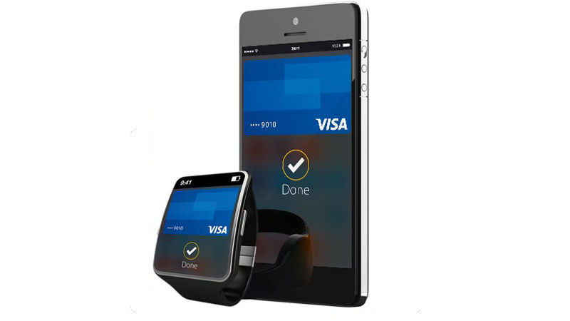 Phone and watch that are enabled for Visa contactless payments.  